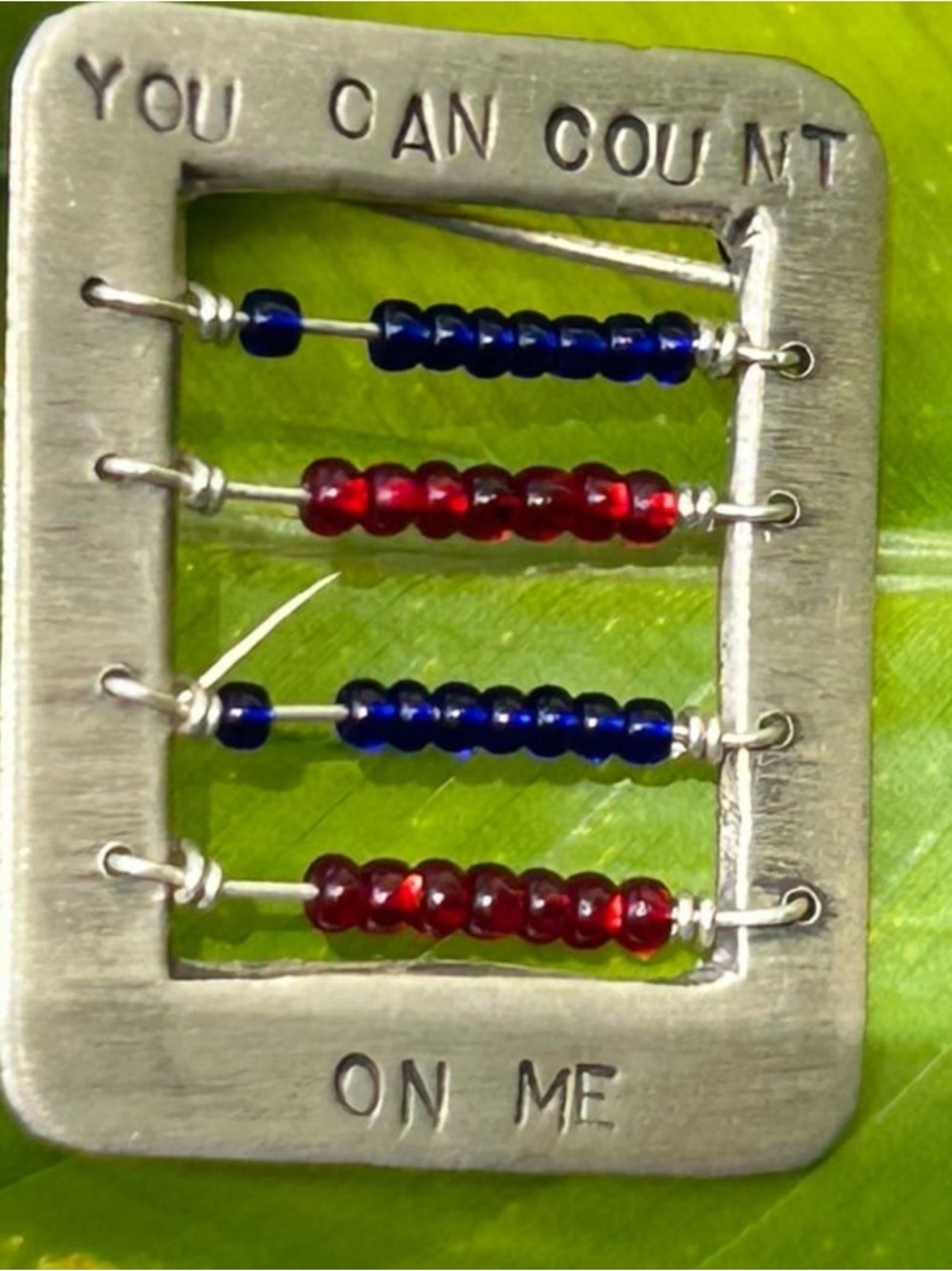 Vintage artisan sterling silver “you can count on me with glass beads brooch pin